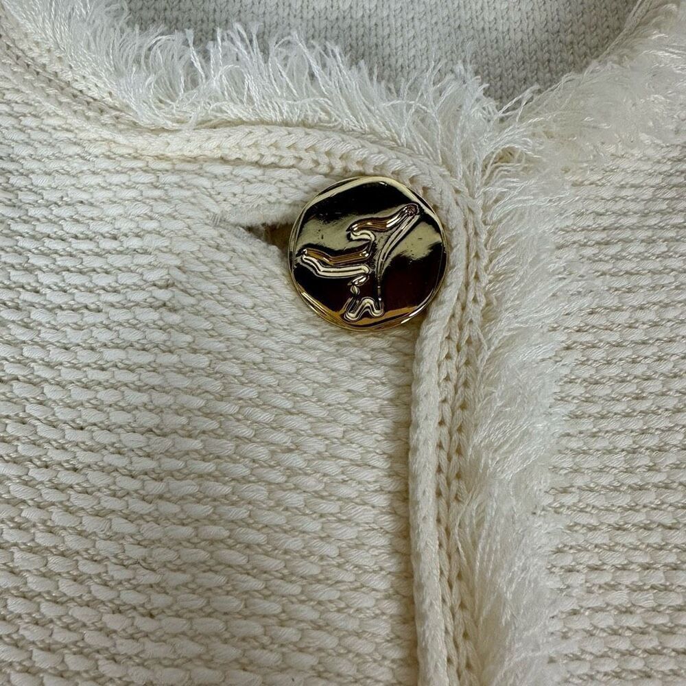 J. McLaughlin Cream Fringe Trim Long Cardigan size Medium - Picture 9 of 9